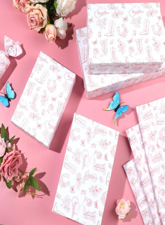 Pineraap 100 Sheet Western Cowgirl Tissue Paper, 20×14 in - Pink Floral Cowgirl Hat Boots Printed Tissue Paper for Girls Birthday, Baby Shower, Gift Boxes Wrapping, DIY Projects, Party Decorations - Image 3